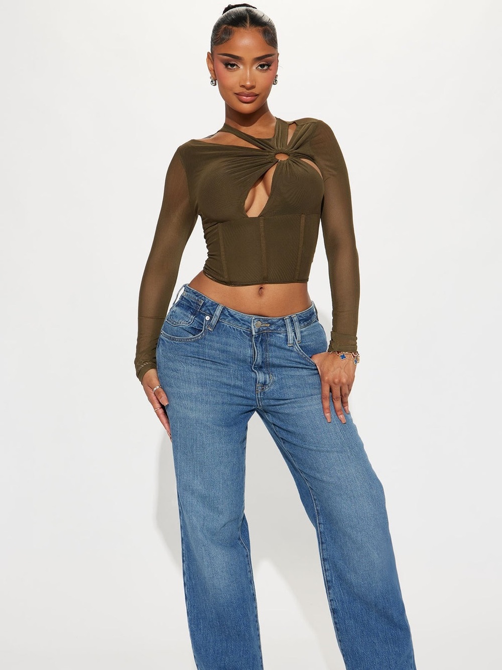 Fashion Nova Olive Green Stretch Corset Top